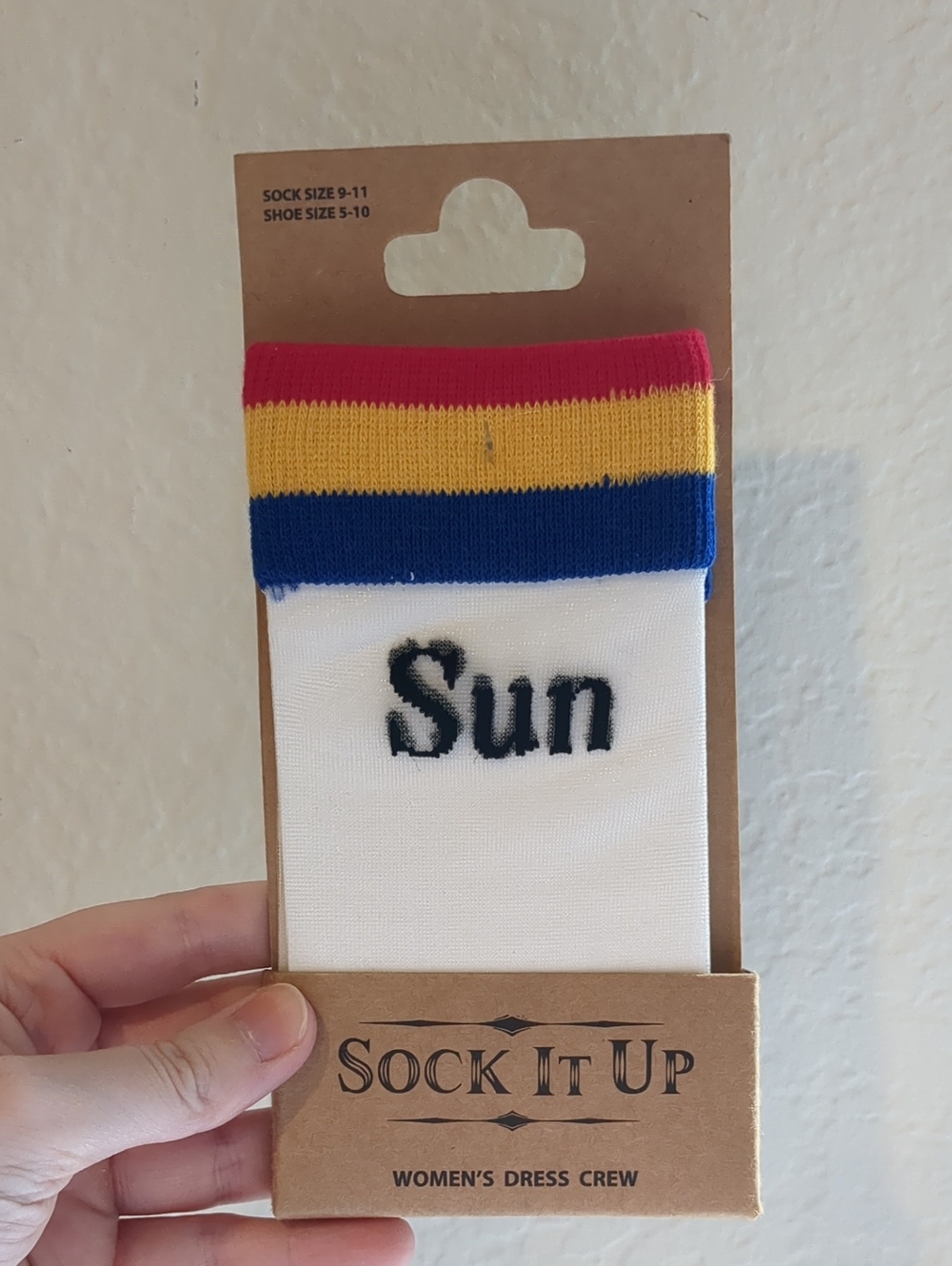 "Sun Shine" Women's Crew Socks in White Mesh  with Multicolor Cuff
